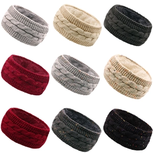 Nine-piece set of knitted winter headbands with warm fleece lining in assorted colors