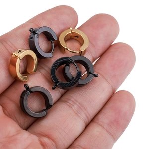 DIY stainless steel hoop earrings with connector loops in black and gold finishes