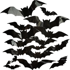 Lot de stickers muraux chauve-souris 3D noirs pour décoration de fête d'Halloween