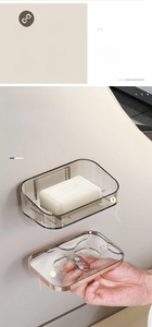 Wall-mounted double-layer soap dish with gray transparent drainage and pull-out tray