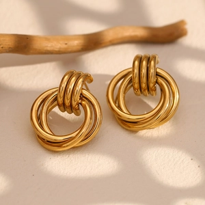 Vintage 18K gold plated stainless steel multi-layered hoop earrings for women
