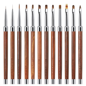 Professional Nail Art Brushes Rosewood Handle Painting Liner Carving Gradient UV Gel Design Manicure Salon Tools