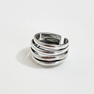 Retro Vintage 925 Sterling Silver Ring Multi Layer Line Adjustable Wide Band Minimalist Jewelry For Women