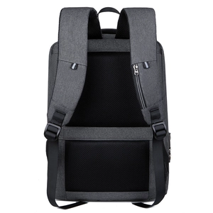 Gray business laptop backpack with breathable mesh back and anti-theft pocket