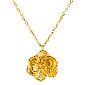 18K gold plated stainless steel rose flower pendant necklace with matte finish and fine chain