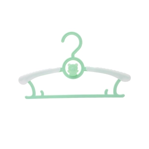 Adjustable non-slip plastic baby hanger with cute bear head design in mint green and white