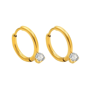 French style gold hoop earrings with sparkling round cubic zirconia stones for women