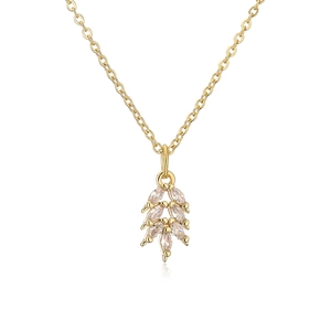 Elegant gold leaf pendant necklace featuring marquise zircon stones on a fine O-chain
