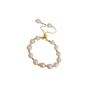 French retro pearl adjustable bracelet with gold beads and sliding clasp closure