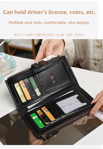 Detail showing the multi-card slot interior and slim design of this black leather wallet