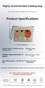 Spécifications de taille et détails du matériau pour la trousse de toilette en lin