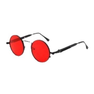 Retro steampunk round sunglasses with red lenses and black metal spring hinges
