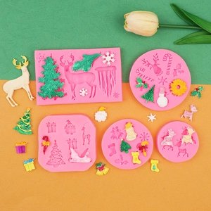 Detailed Christmas silicone molds featuring reindeer, snowflakes and trees for DIY baking