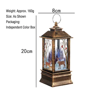 Retro bronze Christmas lantern featuring a winter forest and deer scene with hanging ring