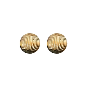 Minimalist golden striped round stud earrings with metallic textured finish for women