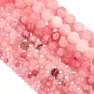 Pink Persian Jade round beads with red silk texture for DIY jewelry making
