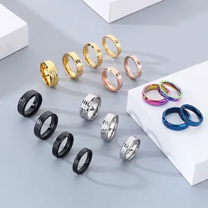 Hammered Texture Band Ring Stainless Steel Simple Fashionable Jewelry For Men And Women