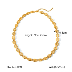 Detailed specs of 18K gold plated stainless steel chunky link necklace measuring 39cm plus 5cm