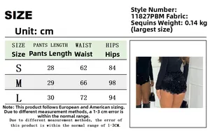Tableau des tailles pour shorts en dentelle à paillettes avec mensurations détaillées