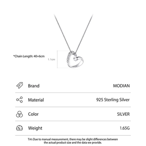 S925 sterling silver heart necklace with pave cubic zirconia and adjustable 40+6cm chain