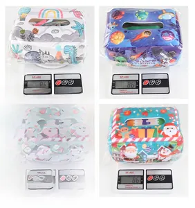 Weight detail of plush tissue box toy featuring space and animal themes for infants