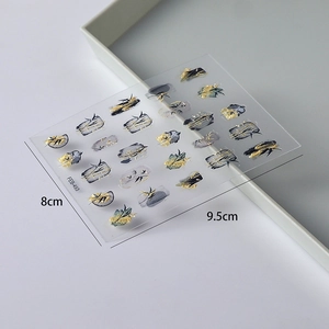 5D Chinese style ink bamboo nail art stickers with gold foil details for summer manicure