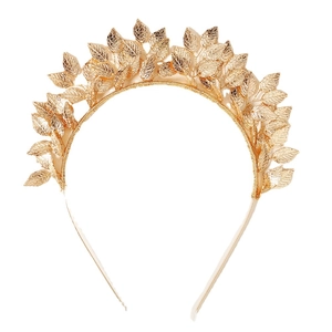 Vintage golden leaf crown headband for brides in Baroque and Greek style on white background