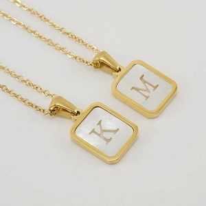 18K gold stainless steel necklaces featuring white shell rectangle alphabet pendants K and M