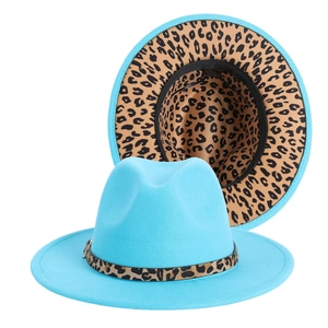Chapeau Fedora Feutre Large Bord Doublure Léopard Style Jazz Rétro Accessoire Mode Pour Hommes Femmes