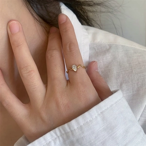 Elegant teardrop water drop diamond thin ring with wave band in 18K gold plating