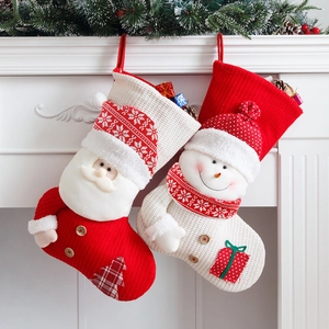 Large Knitted Christmas Stockings Santa Claus Snowman 3D Pattern Candy Gift Bag Hanging Holiday Home Decor Ornament