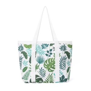 Große Strandtasche aus Canvas mit grünem tropischem Palmenblatt-Print für die Reise