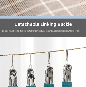 Macro detail of stainless steel clips with non-slip turquoise coating and hook