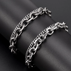 Double-layered stainless steel OT buckle bracelets in dark grey and silver finishes