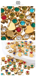 Macro detail of geometric heart and hex cat eye gemstone pendants in gold plating