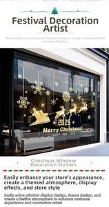 Macro detail of gold static Christmas window stickers featuring Santa and snowflake patterns