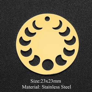Golden stainless steel round moon phase hollow pendant for DIY jewelry 23x23mm