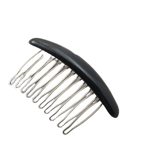 Minimalist 8-tooth metal hair comb with black resin grip for effortless hair styling