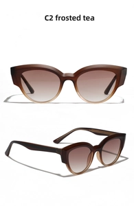 Detail view of matte tea cat-eye sunglasses with gradient lenses and TR90 temples