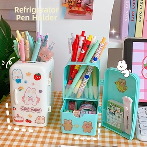 Detailed multi-compartment interior of cute refrigerator shaped desk pen organizers