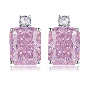 Luxurious S925 silver stud earrings featuring radiant cut pink carbon diamonds