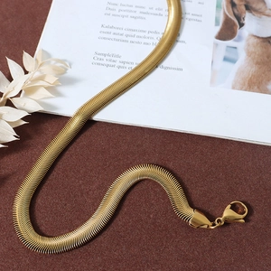 Minimalist gold-plated stainless steel herringbone snake chain necklace with lobster clasp
