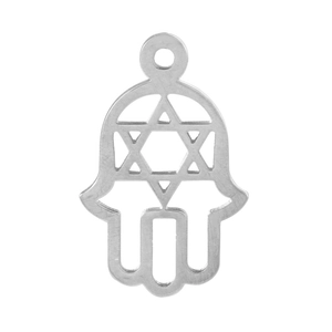 Stainless steel Hamsa Hand and Star of David hollow pendant in polished silver finish