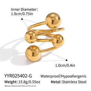 Detailansicht goldener Kugelring mit 1,9 cm Innendurchmesser und Edelstahl-Spezifikationen
