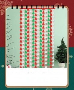 Vertical red white and green Christmas tree paper garlands for festive party backdrop