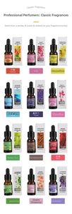 Set of 12 essential oil bottles with droppers including lemon and lavender scents