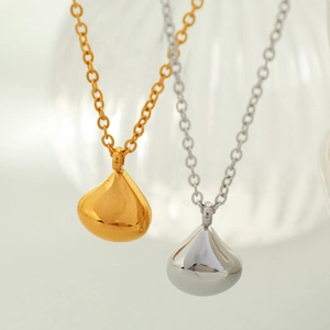 Minimalist water drop pendant necklaces in polished gold and silver finishes