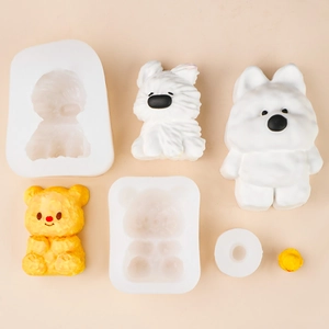 Molde de silicona DIY para perros Westie y ositos con ejemplos de manualidades en resina hechas