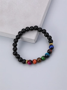 Bracelet en perles d'oeil de tigre 8mm avec pierres naturelles et entretoises dorées