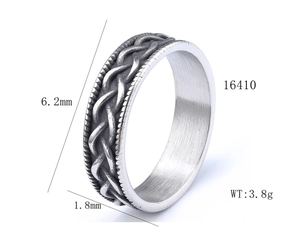 Detailansicht des 6,2 mm Edelstahlrings mit Flechtmuster und technischen Maßen
